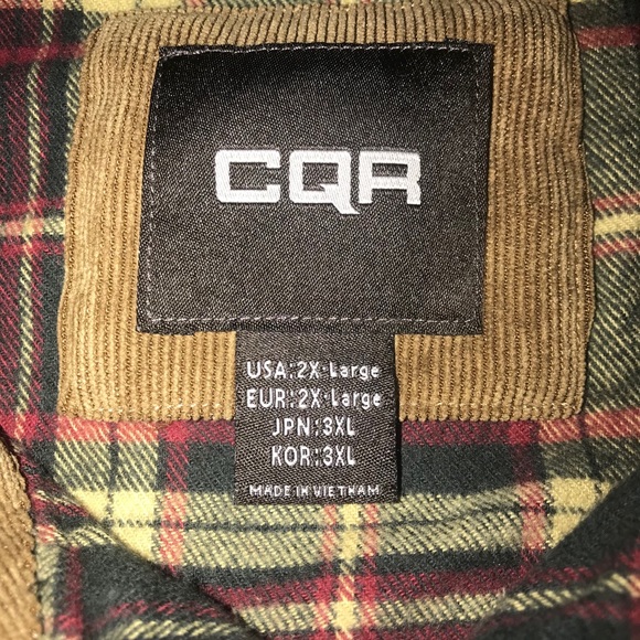 CQR men's 2XL Corduroy Collar & Cuffs Flannel - Picture 3 of 5